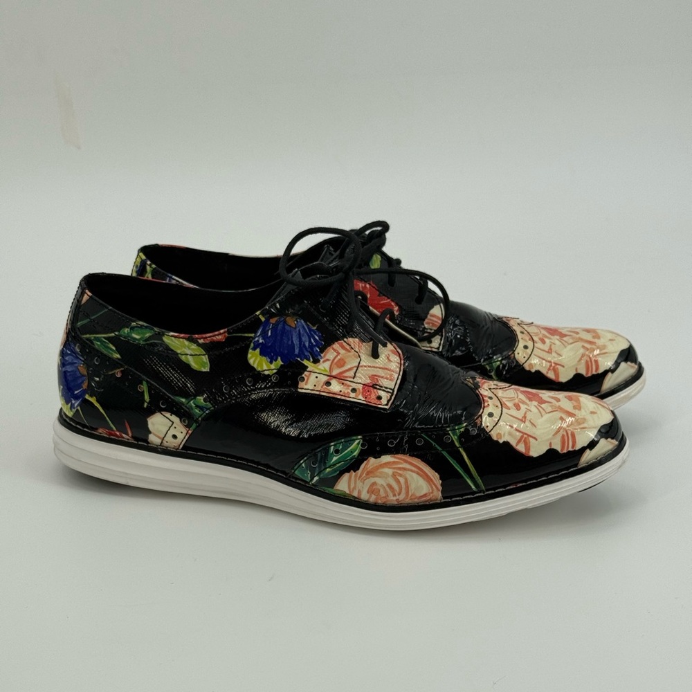 Cole Haan Grand.OS Wingtip Oxford Floral Patent Leather Lace-Up Brogue Shoes - Picture 12 of 16